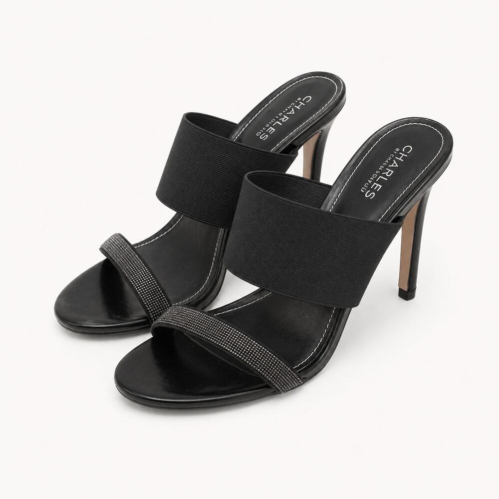 Charles by‎ Charles Davis Iridescent Elastic Black Y2K Fashion-Forward Heel 8.5